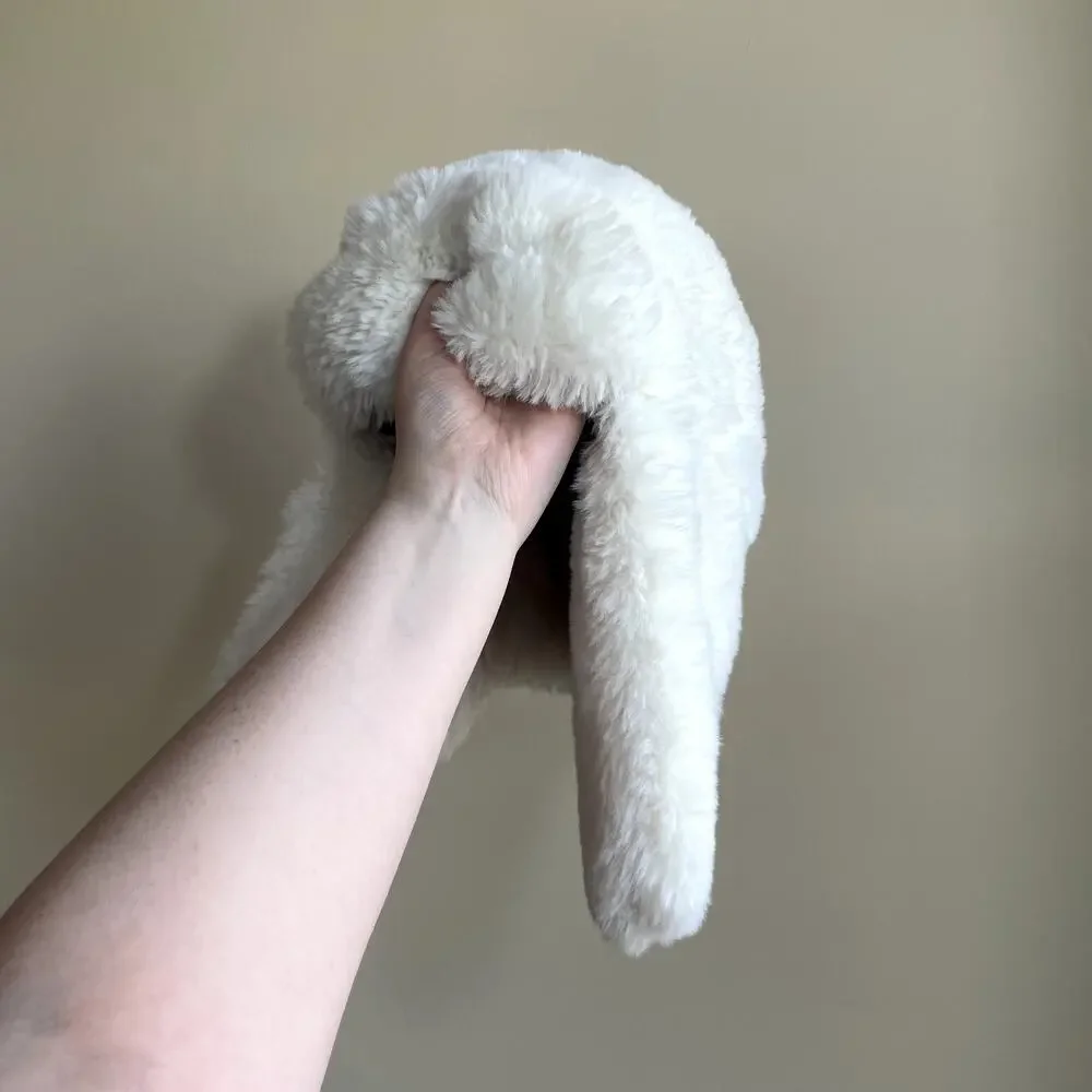 Anthropologie white faux fur ear flap winter hat women's statement piece warm OS